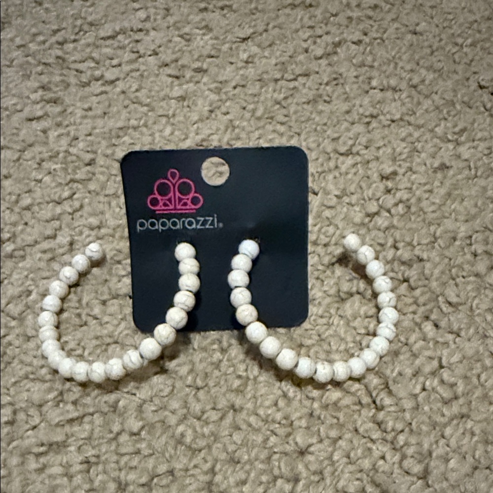 Paparazzi Cream Beaded Hoop Earrings